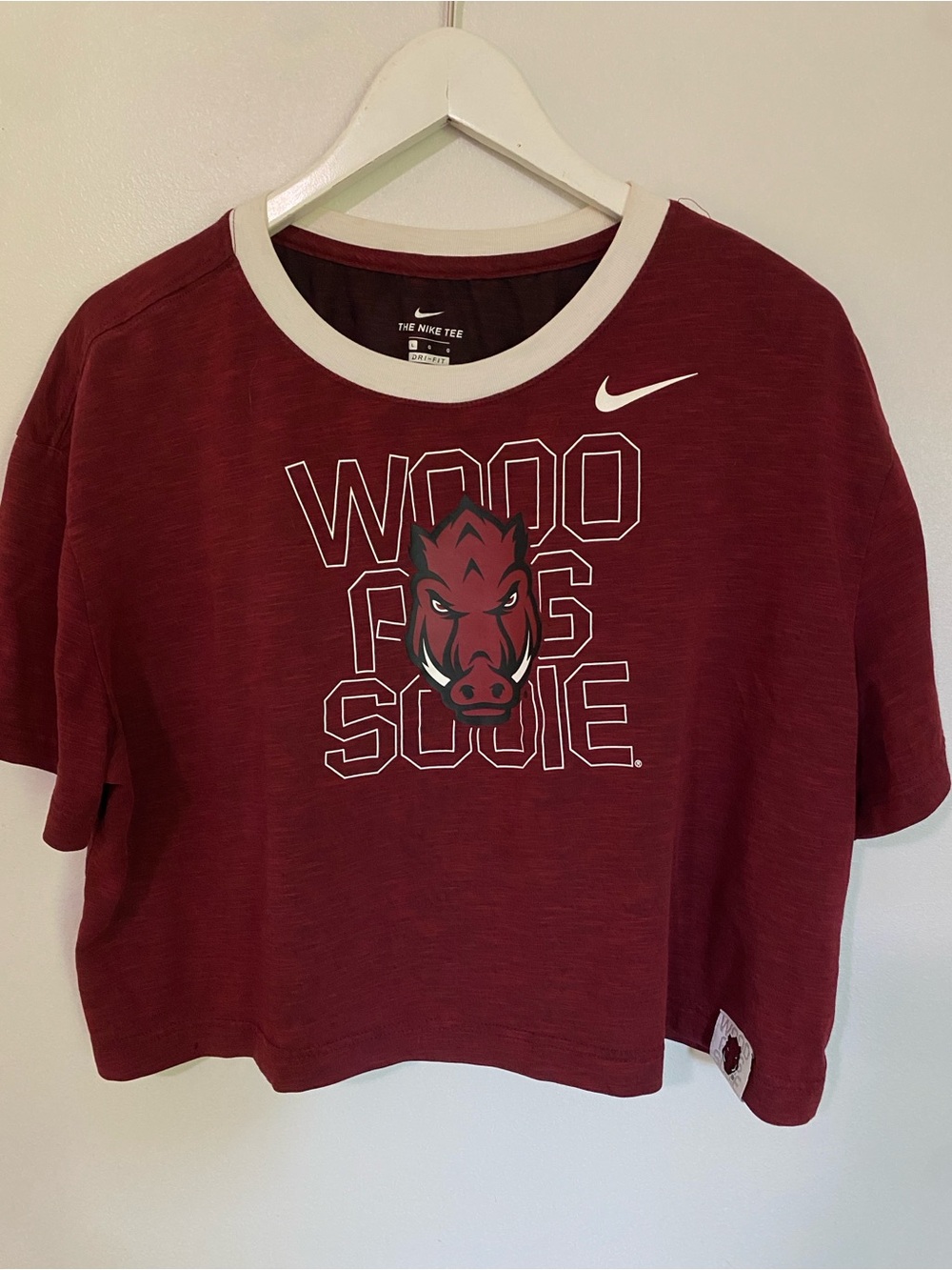 Nike Maroon and White Arkansas Razorbacks Graphic Crop Tee